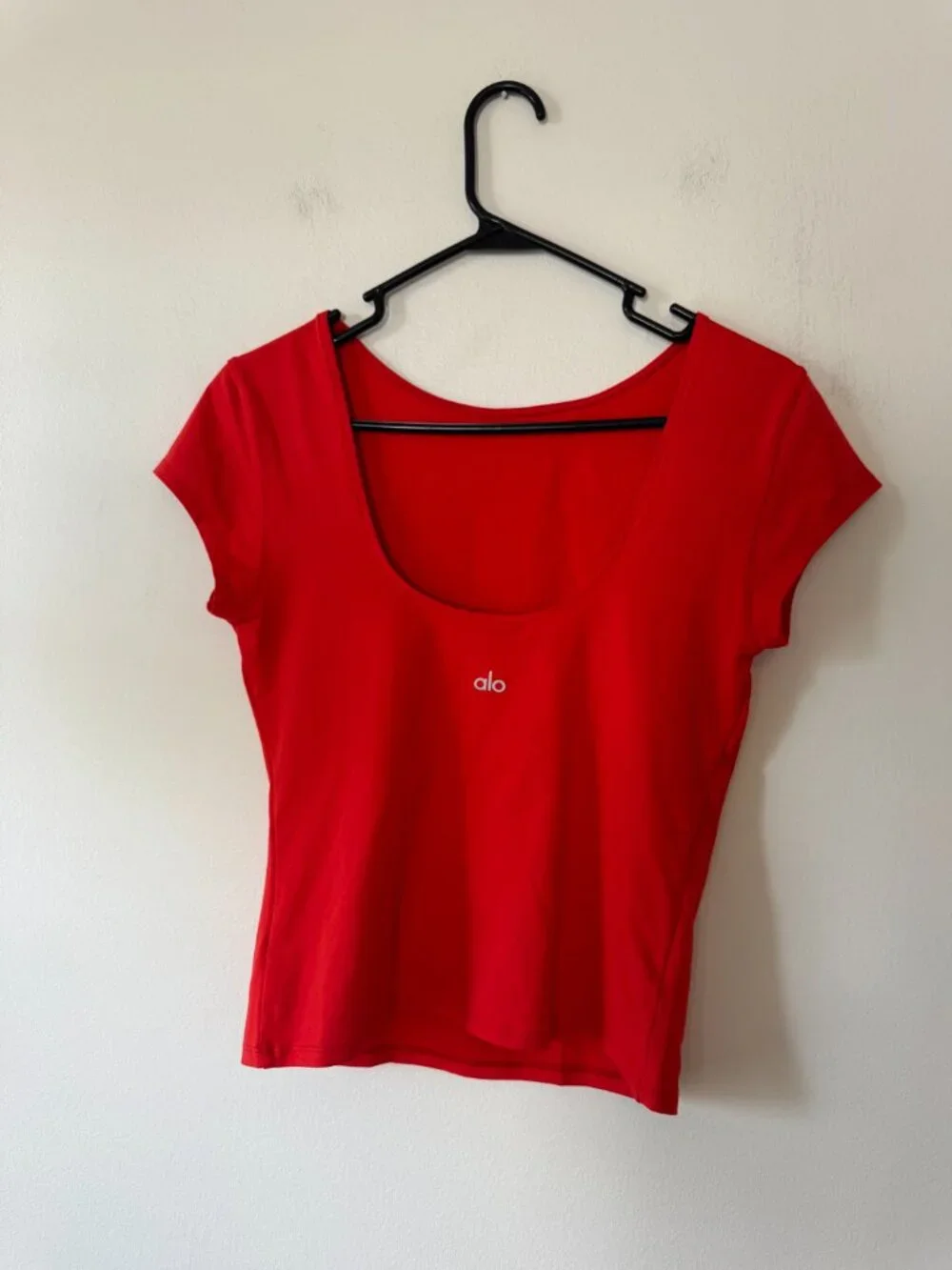 Alo Alosoft Back For More Tee in Bright Red with Flaw